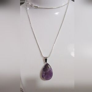 Natural Amethyst Purple Teardrop Pendant Necklace Item 03